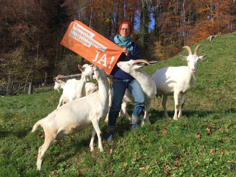 Mit einer Fotoaktion will die Vereinigung der Kleinbauern und Kleinbäuerinnen darauf aufmerksam machen, dass die Konzernverantwortungsinitiative durchaus auch bei den Schweizer Landwirt:innen Unterstützer:innen hat (cc Kleinbauern-Vereinigung)
