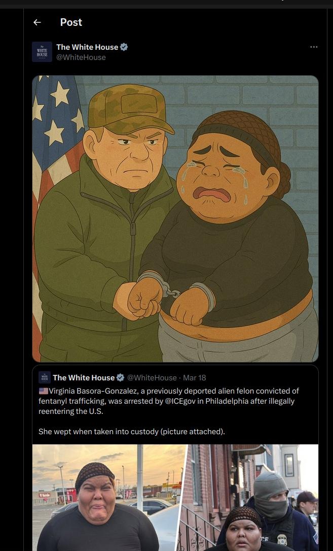 Screenshot eines Twitter-Posts vom Weissen Haus zur Verhaftung Virginia Basora-Gonzales.